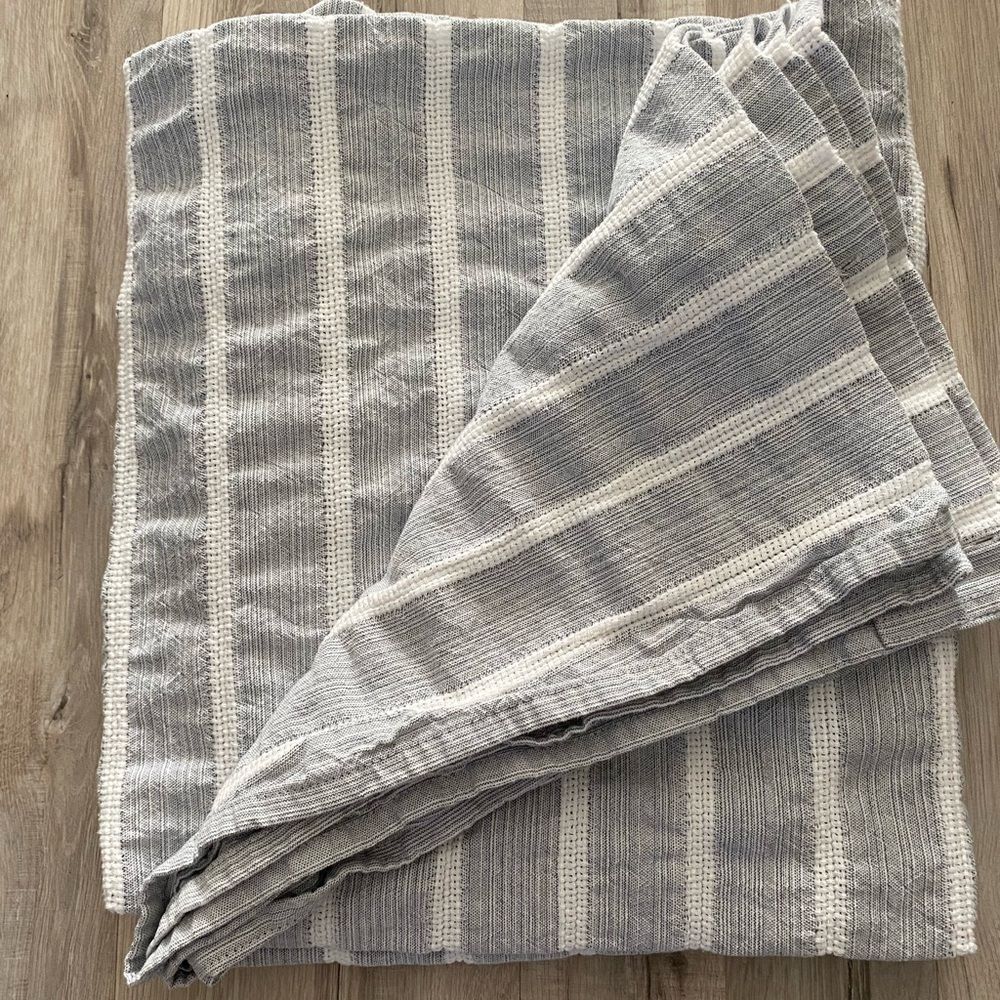 Threshold Blue-Gray and White Textured Woven Shower Curtain
